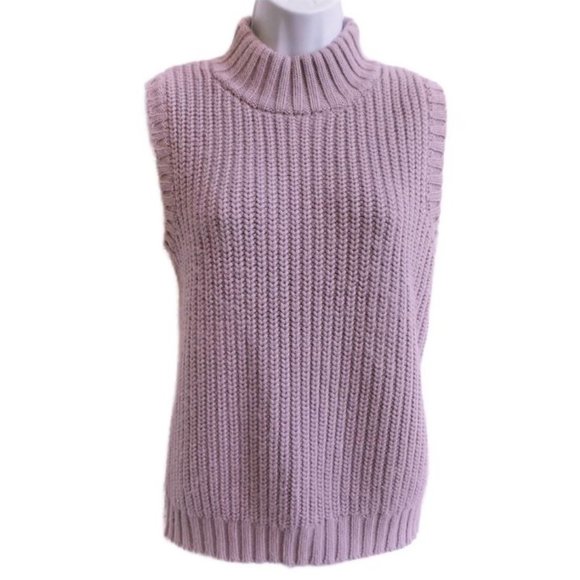 Vintage Sweaters - Vintage Knit Turtleneck Sleeveless Ribbed Mock Neck Mauve Acrylic XL